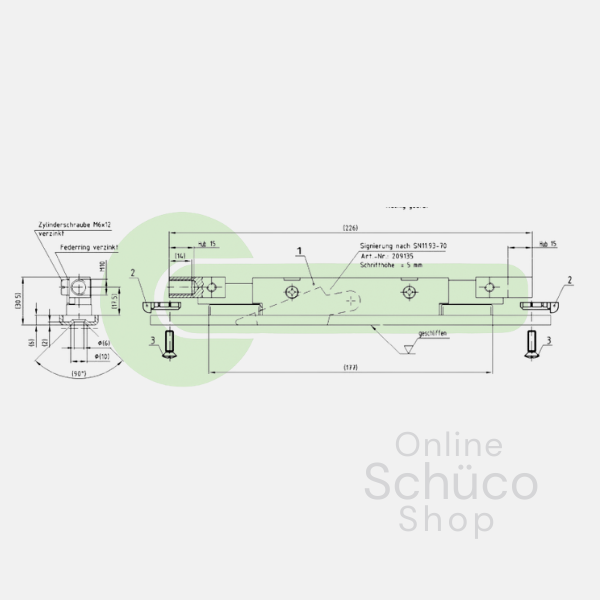 Schüco Espagnolette / Kantenriegel 23,5 mm - 209135