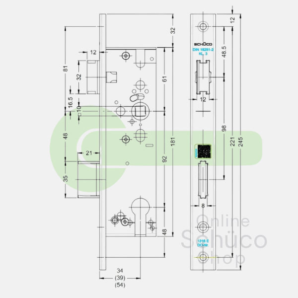 Schuco 241302 / 279497 Tag- und Nachtschloss - KABA Zylinder 34/92/10