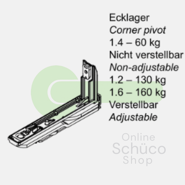Schüco AvanTec verdeckt liegendes Ecklager - unten - bis 160 kg - LS 275173 / RS 275174