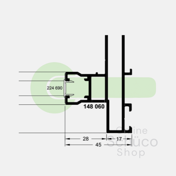 Schuco Abdeckleiste ASS 50 schwarz - 224690 - pro Meter