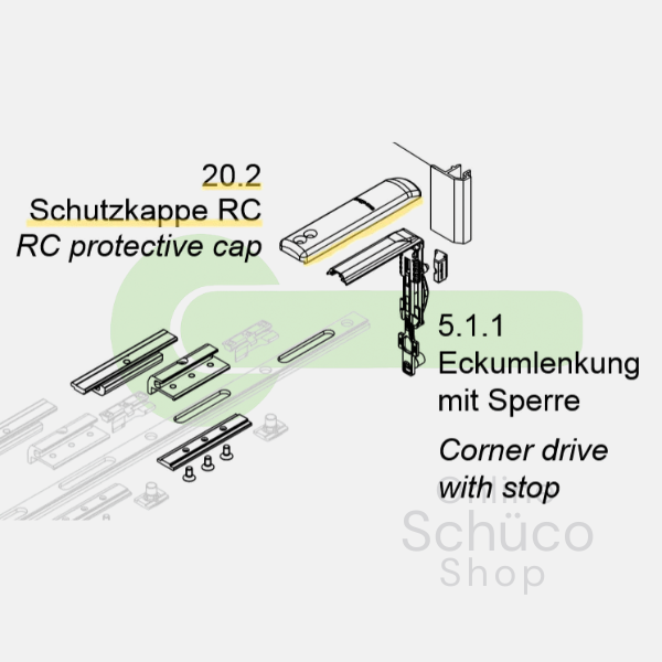 Schüco Kappe für Eckumlenkung für Oberlicht - 276270 / 243064