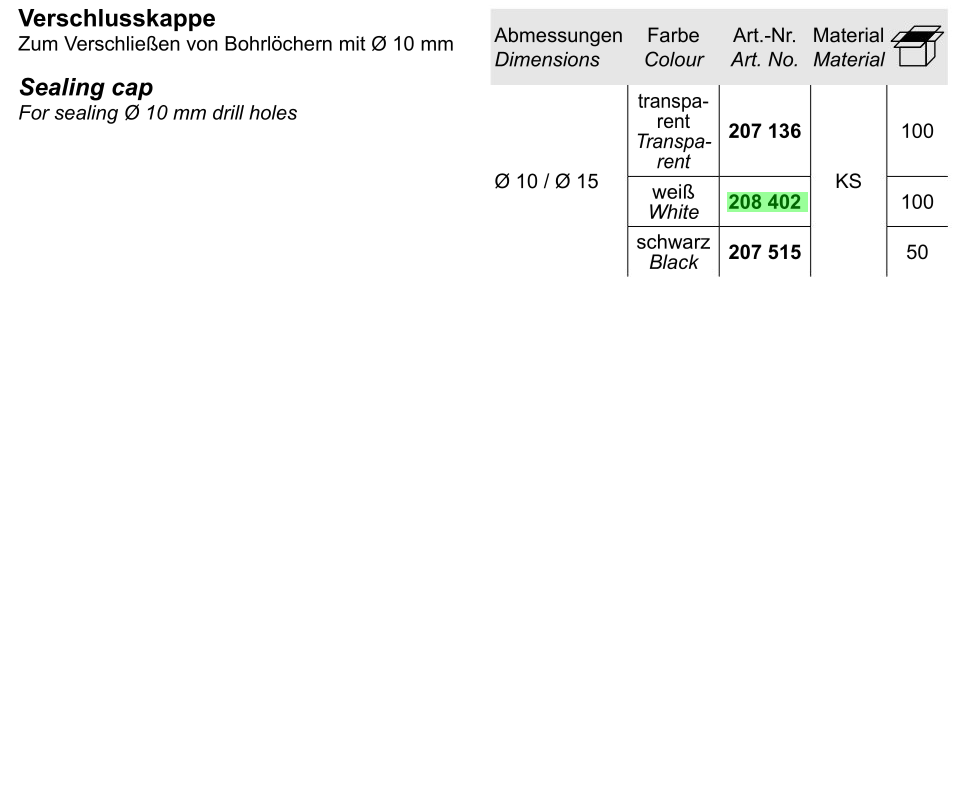 Schroefdopjes - per 10 st. - 208402 / 207515