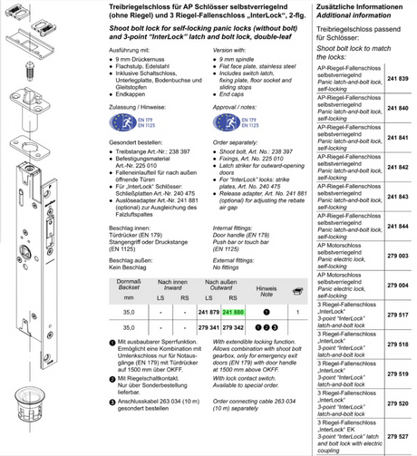 Schuco espagnolet slot 241879 LS / 241880
