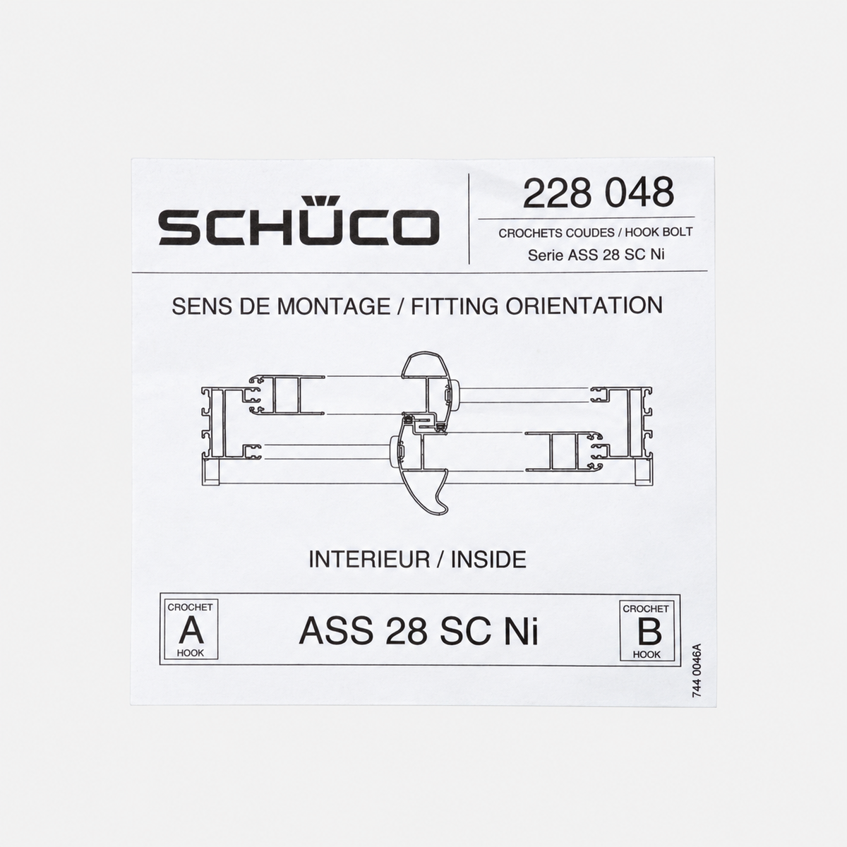 Schuco haak voor schuifdeurslot - per set van 2 st -  228048